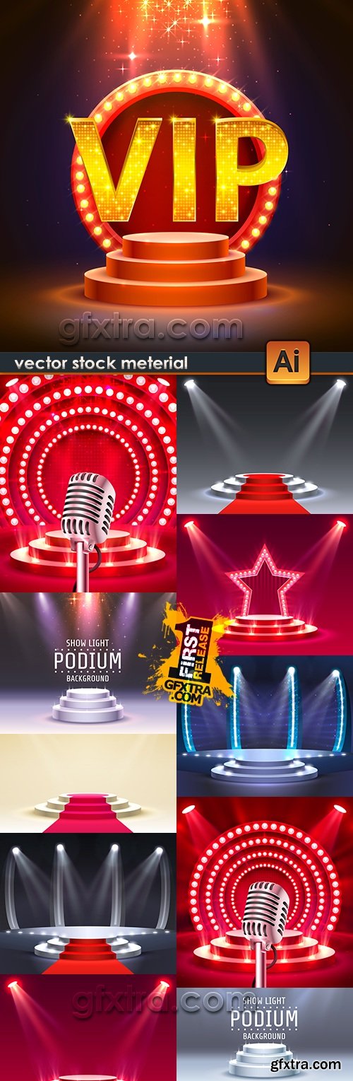 3d Podium of winner for award illuminated by bright light