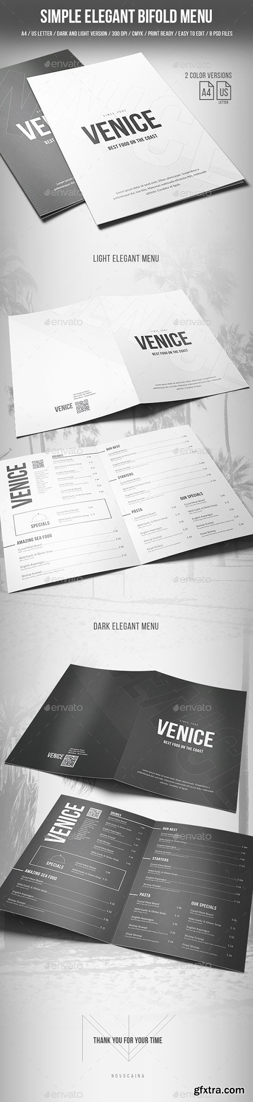 Simple Elegant Bifold Menu - A4 and US Letter - 2 Color Version 20265107