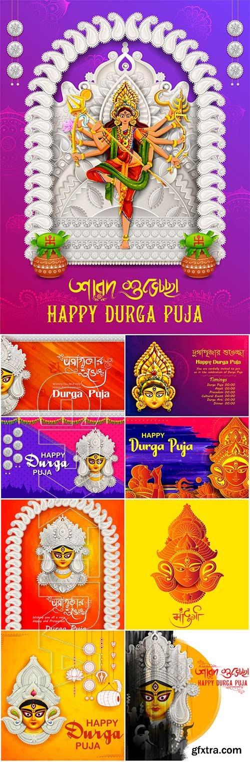 Goddess Durga in Happy Dussehra vector background