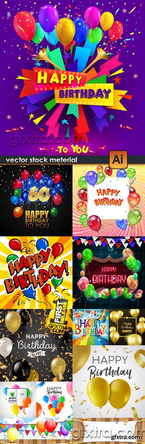 Happy Birthday holiday invitation balloons and gifts 11
