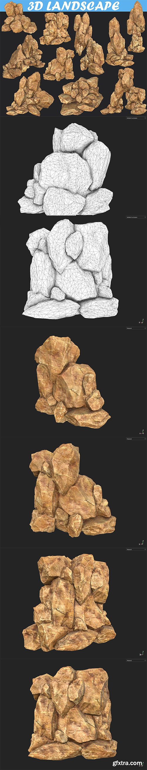 Cubebrush - Low poly Realistic Yellow Rock Canyon Modular Pack