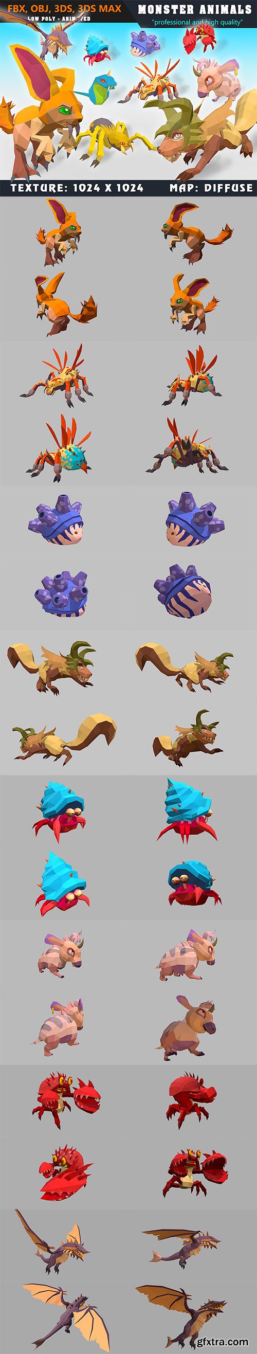 Cubebrush - Low Poly Monster Cartoon Collection 04 Animated Cubebrush - Low Poly Monster Cartoon Collection 04 Animated