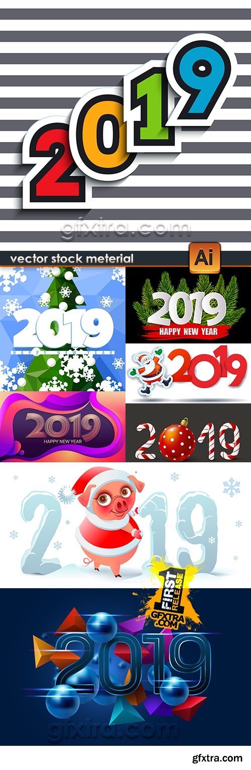 2019 New Year festive inscriptions decorative design 4