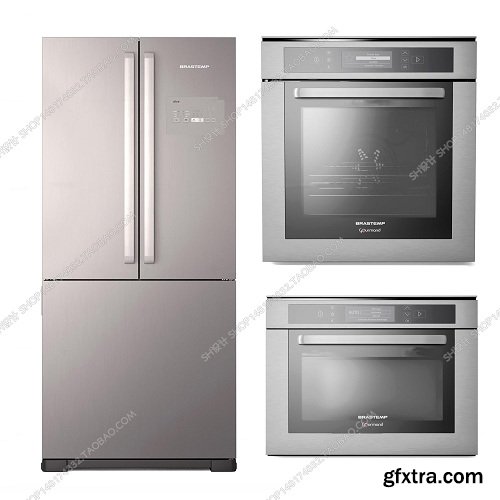 Modern Refrigerator, Oven Microwave Combination 3D Model