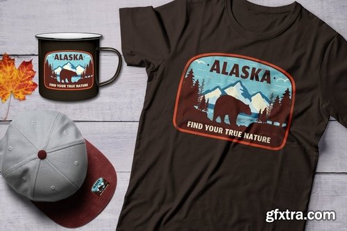 Vintage Alaska Travel Logo  Retro Mountain Badge