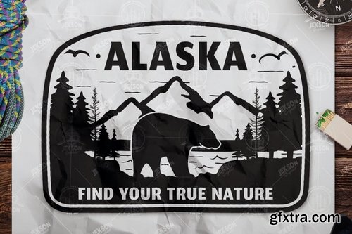 Vintage Alaska Travel Logo  Retro Mountain Badge