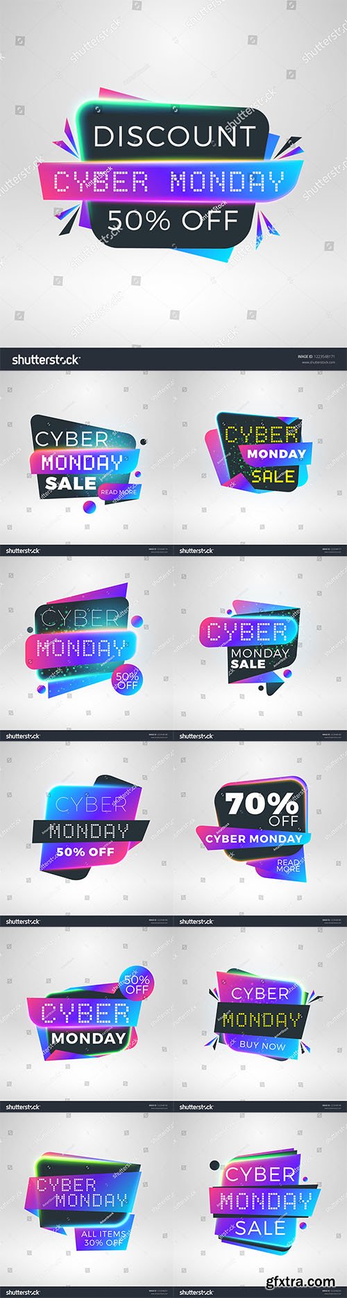 Vector Set - Cyber Monday sale stickers. Discount banners. Special offer sale tag