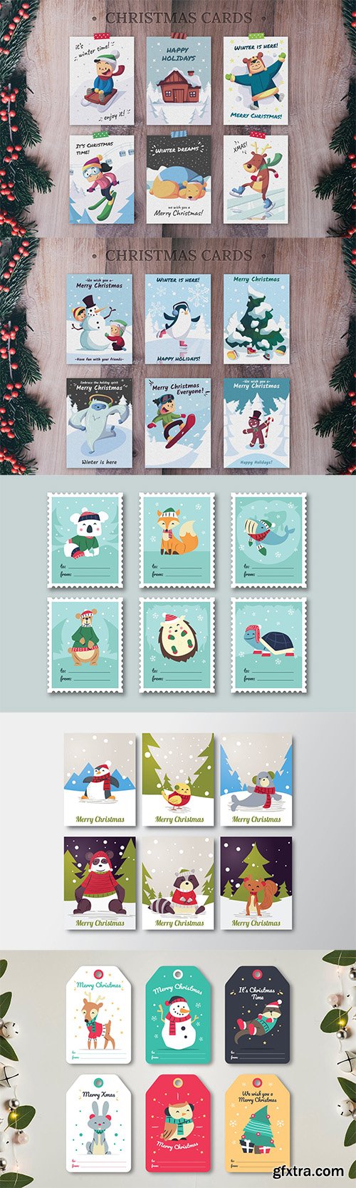 Hand Drawn Christmas Cards Collection Hand Drawn Christmas Cards Collection