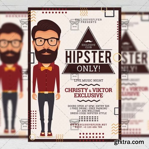 Hipster Only Flyer - Club A5 Template