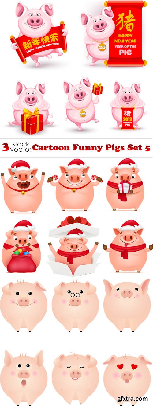 Vectors - Cartoon Funny Pigs Set 5