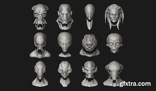 Cubebrush - 12 Aliens Creatures Heads Cubebrush - 12 Aliens Creatures Heads