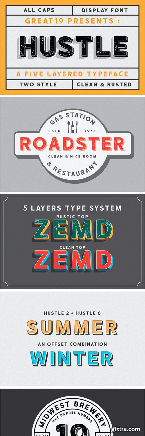 CM HUSTLE 5 Layers Display Font 3255321 GFxtra