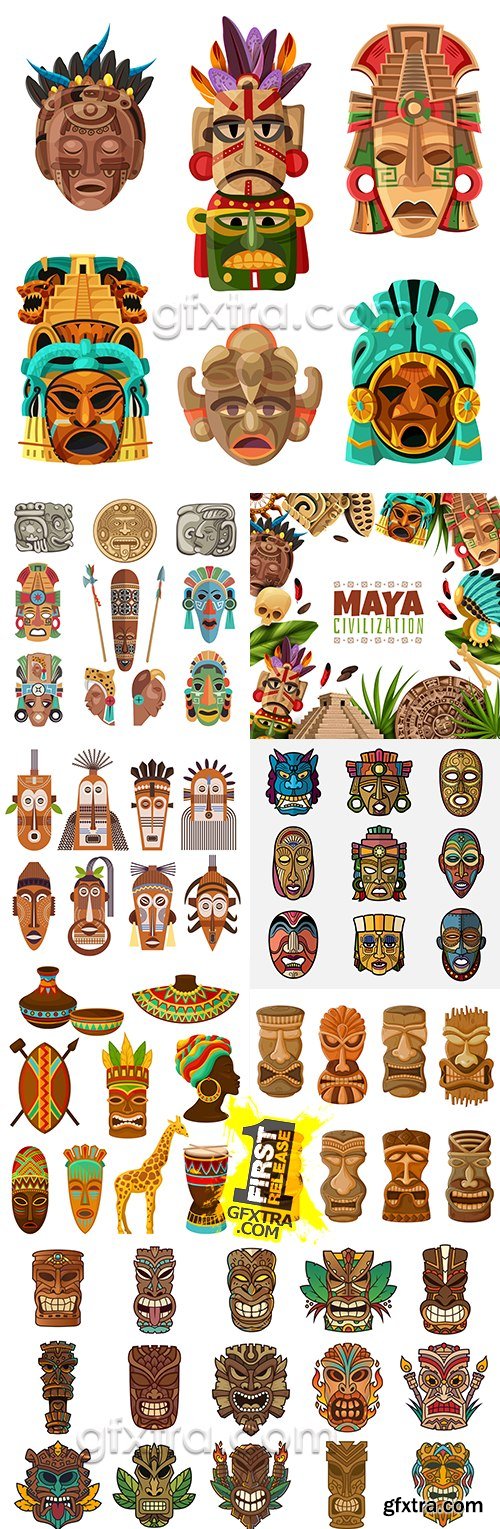 African mask totem exotic decorative illustration collection