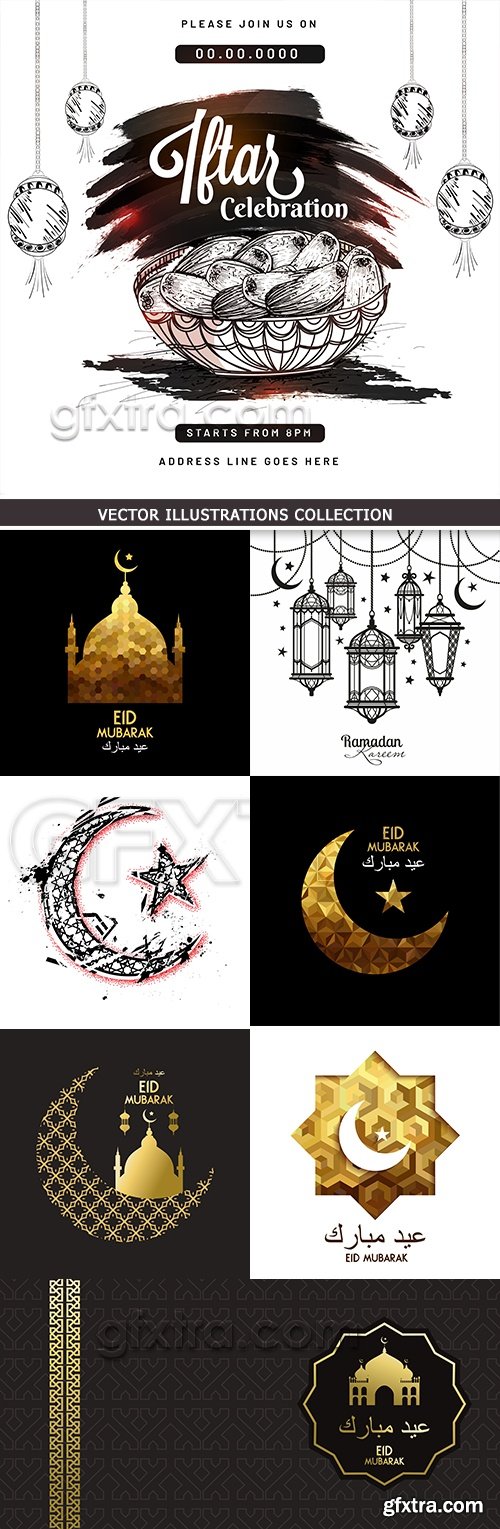 Eid Mubarak and Ramadan Kareem traditional decoration design