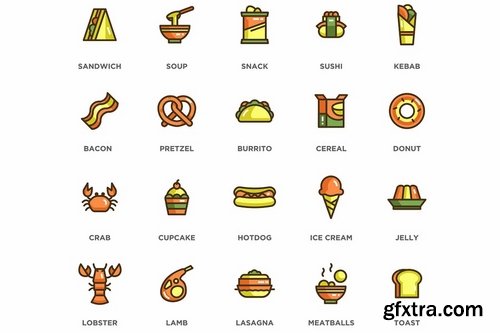 100 Food & Drinks Icons - Eco Series