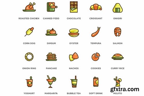 100 Food & Drinks Icons - Eco Series