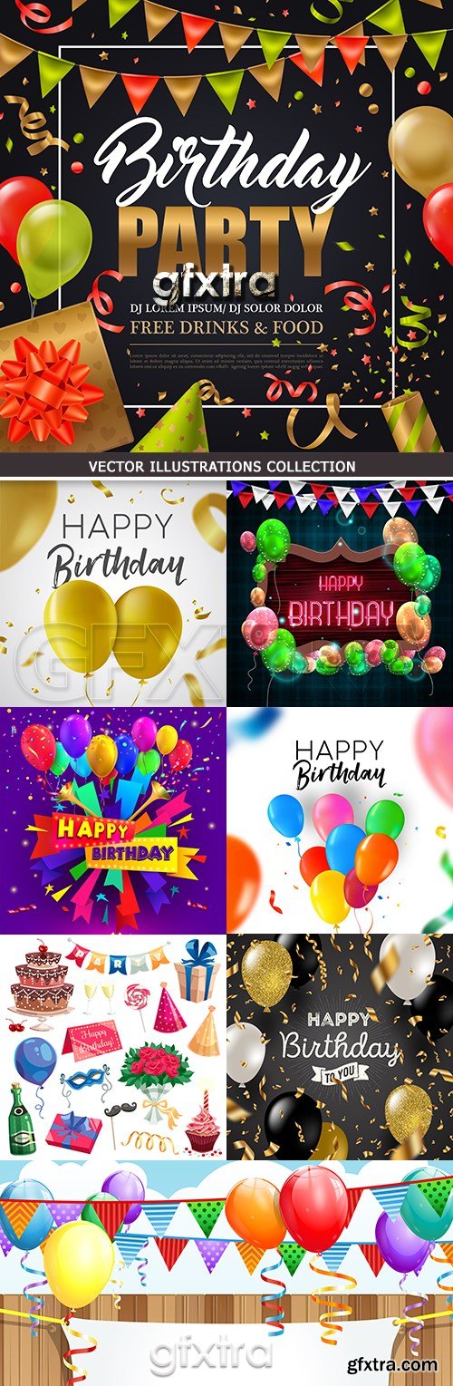 Happy Birthday holiday balloons and gifts collection