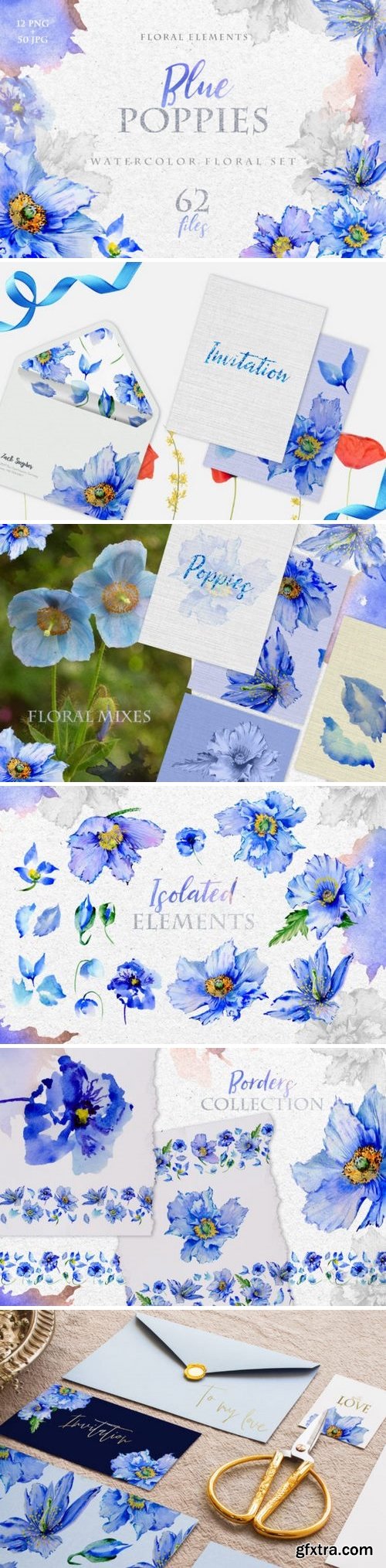 CM - Blue Poppies Watercolor png 3319870