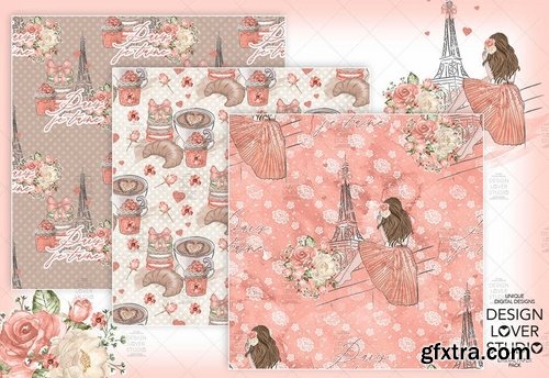 Paris je t\'aime digital paper pack