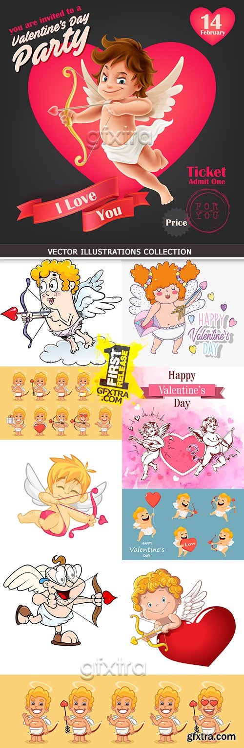 St. Valentine\'s Day romantic cartoon cupid collection