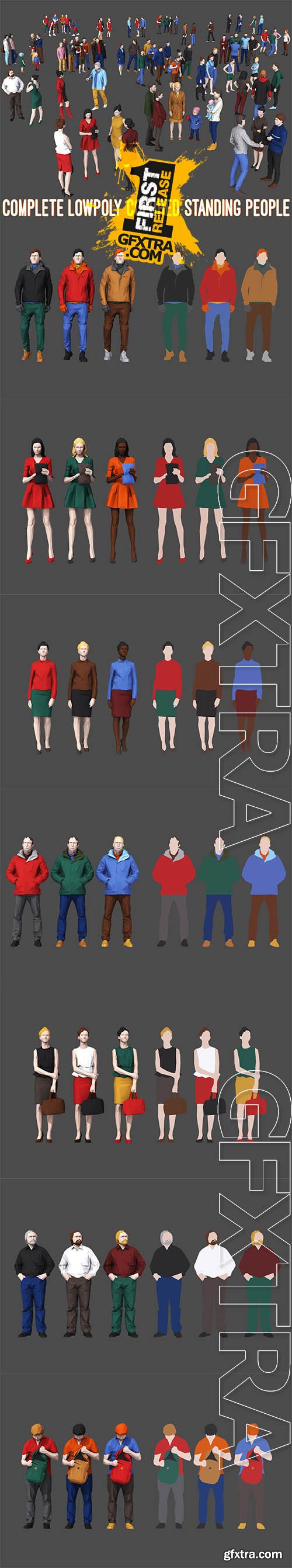 Cgtrader - Complete Colored Lowpoly Standing People Low-poly 3D model