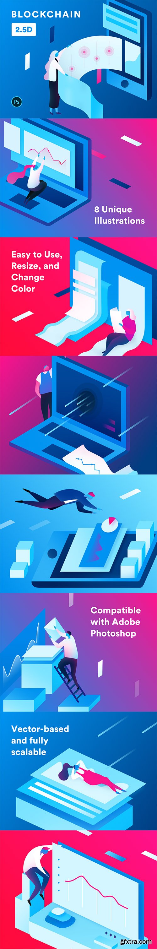 Blockchain 2.5D Illustrations