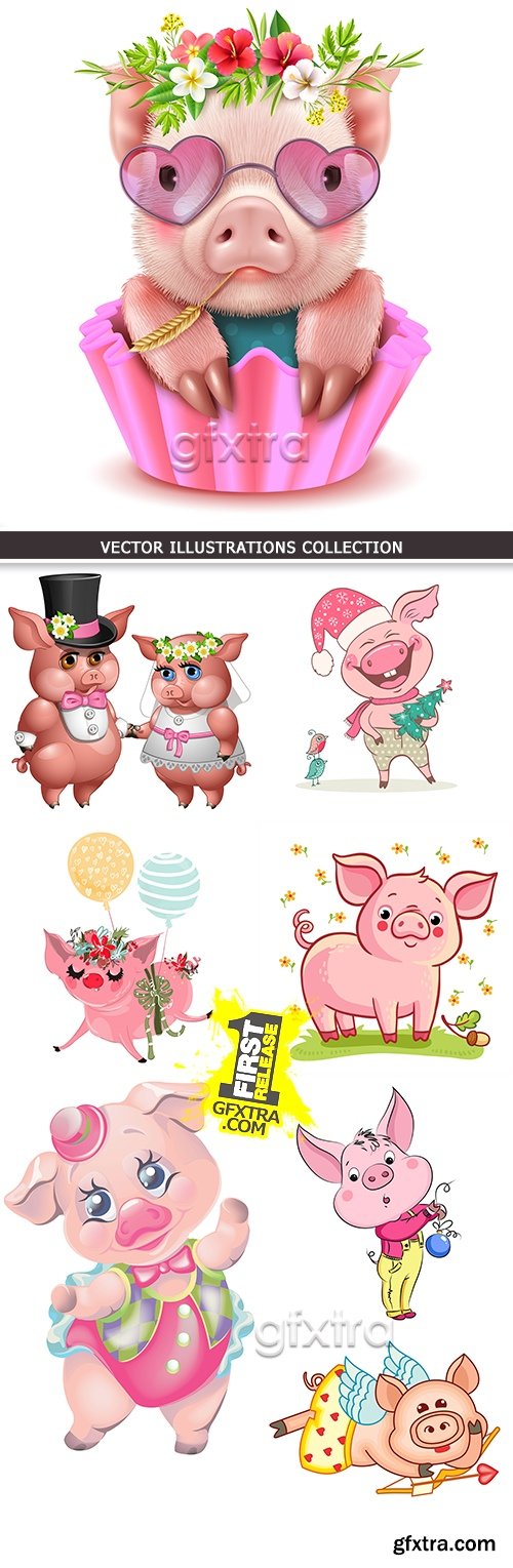 Pig Valentine\'s Day card and symbol 2019 new year