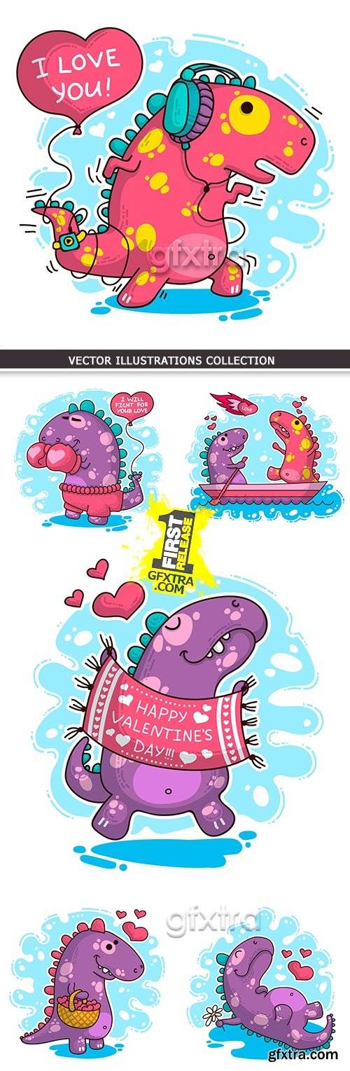 Dinosaur amusing cartoon illustration St. Valentine\'s Day