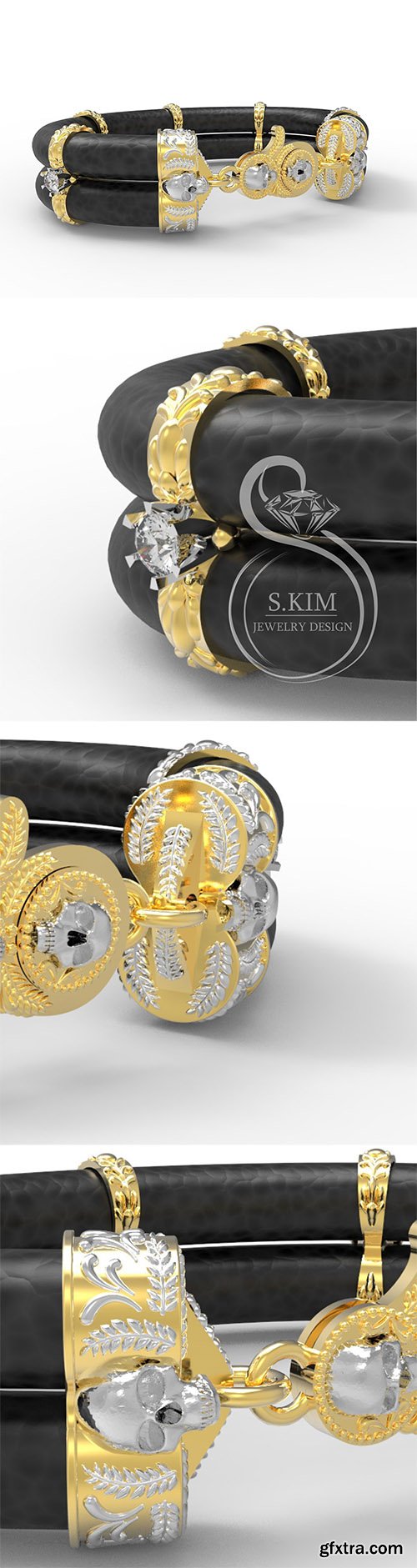 Cgtrader - Bracelet and lock skull and pattern 3D print model