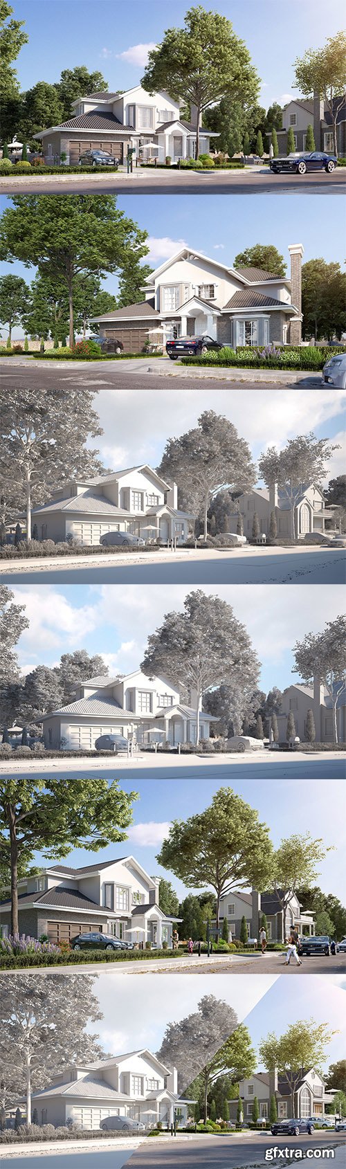 Cgtrader - Exterior beautiful house best rendering Low-poly 3D model