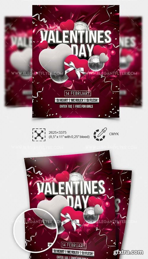 St. Valentine&rsquo;s Day Party V12 2019 Flyer Template PSD + Facebook Cover + Instagram Post