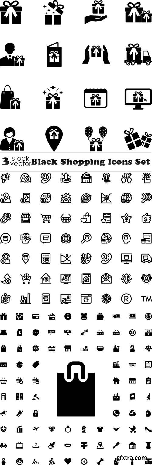 Vectors - Black Shopping Icons Set