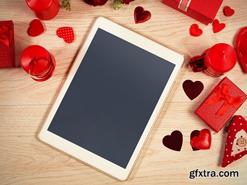 Tablet Surrounded by Valentine's Day Elements 246885760 Tablet Surrounded by Valentine's Day Elements 246885760