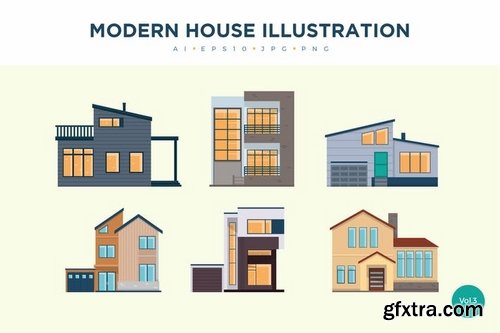 6 Modern House Vector Illustration Set 3