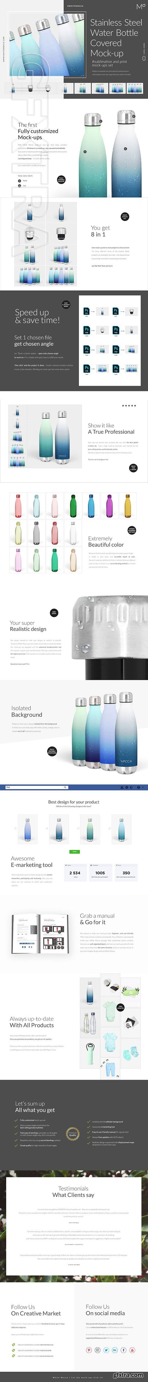 CreativeMarket - Stainless Steel Water Bottle Mockup 3406394