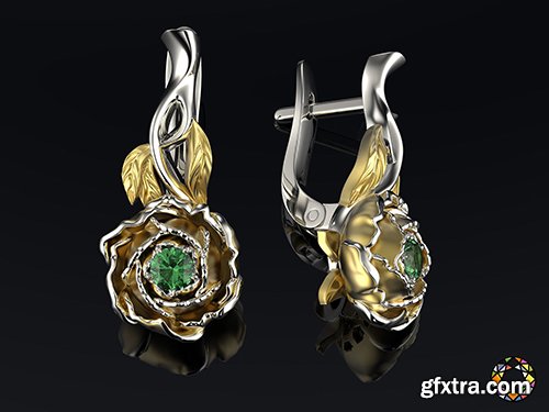 Cgtrader - Peony fashion earrings 0202 3D print model Cgtrader - Peony fashion earrings 0202 3D print model