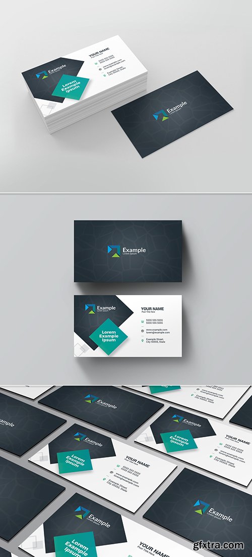 Black and White Business Card Layout with Teal Accents 225588391