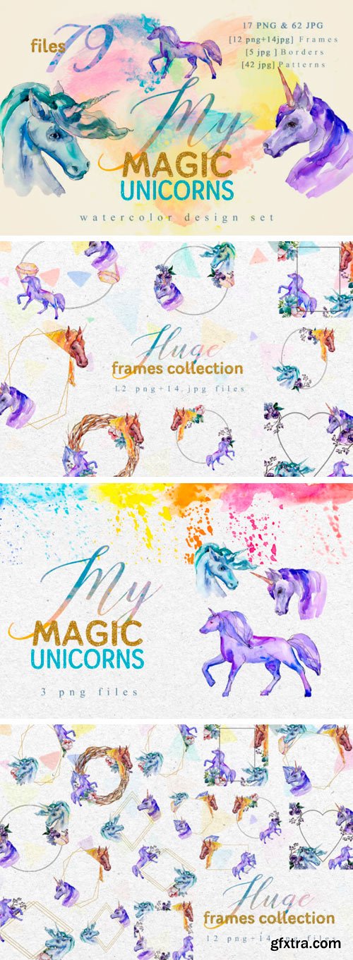 Magic Unicorn Watercolor PNG 881180