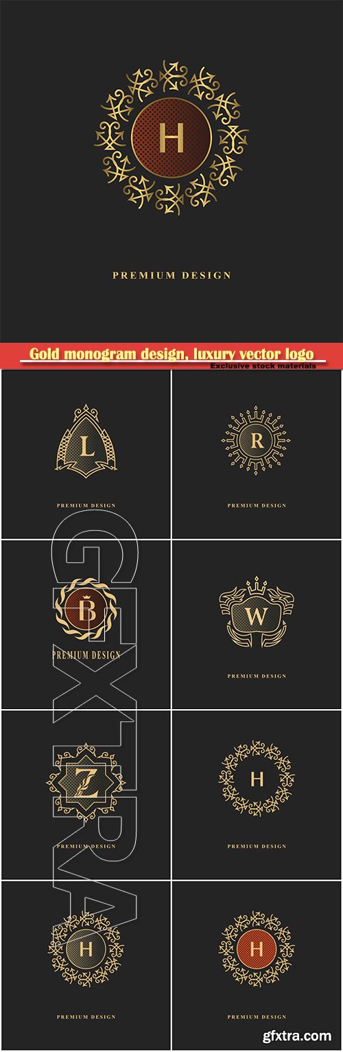 Gold monogram design, luxury vector logo template