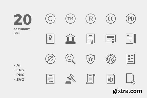 Copyright Icons (Flat, Line, Lineal Color, Solid)