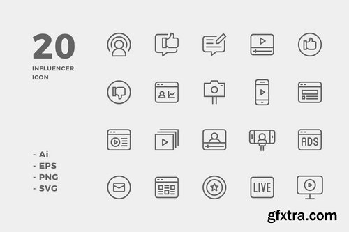 Influencer Icons (Solid, Line, Lineal Color, Flat)