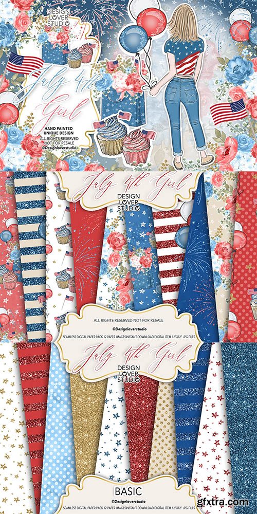 4th of July Girl design and digital paper pack