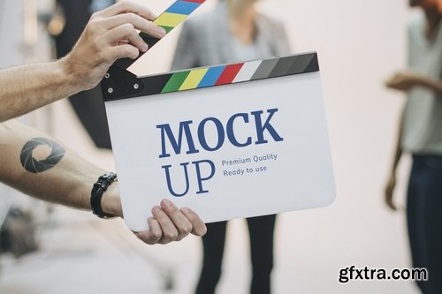 Behind the scenes movie clapboard mockup