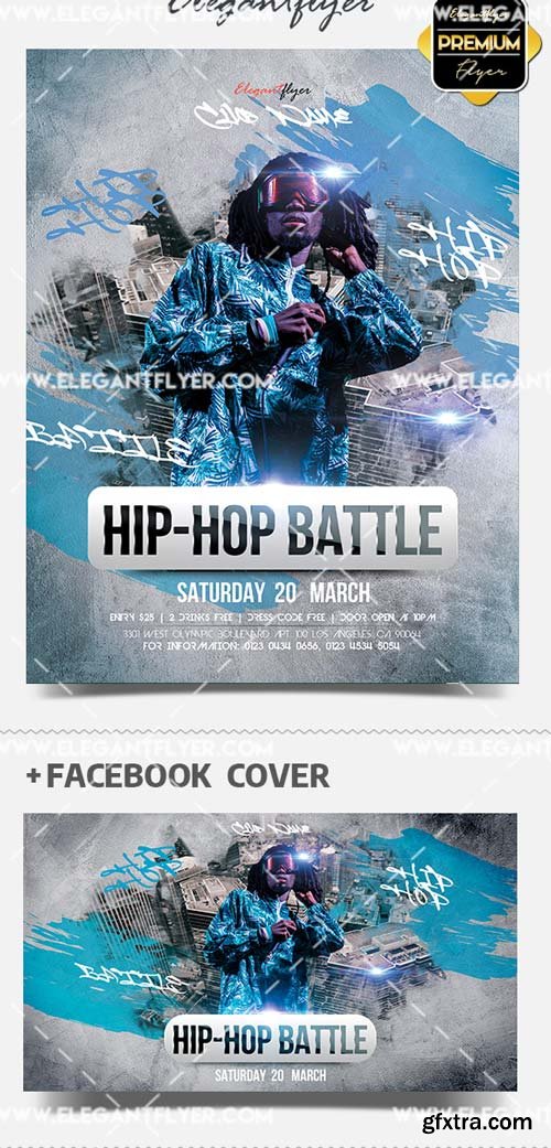 Hip Hop Battle v1 2019 Flyer PSD Template + Facebook Cover + Instagram Post