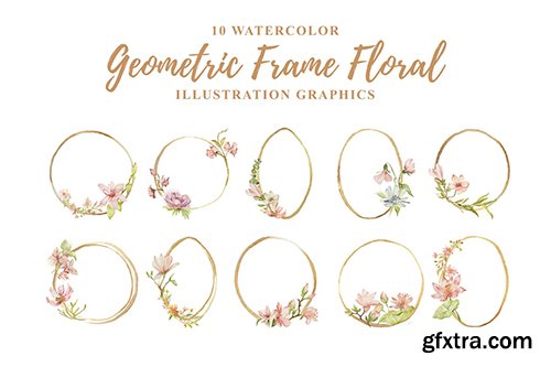 10 Watercolor Geometric Frame Floral Illustration