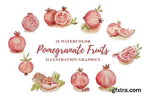 10 Watercolor Pomegranate Fruits Illustration