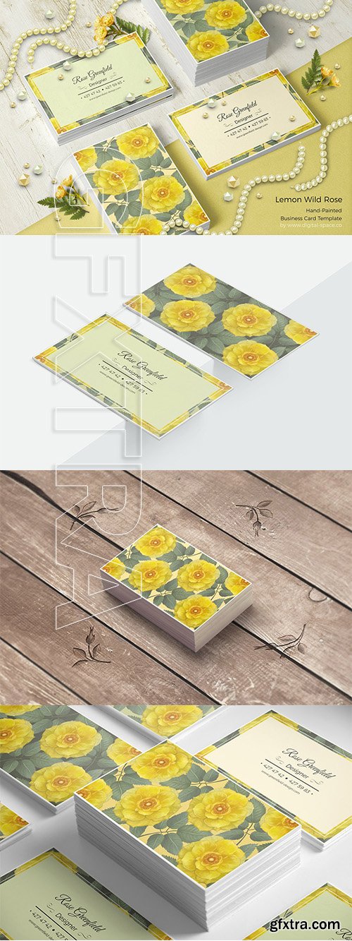 CreativeMarket - Lemon Wild Rose PSD Business Card 3357069