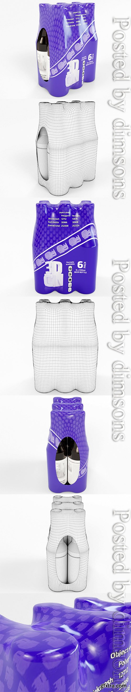 Cgtrader - 6 pack 330ml shrinkwrapped bottles 3D model