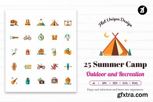 25 Summer Camp icons with bonus graphic templates