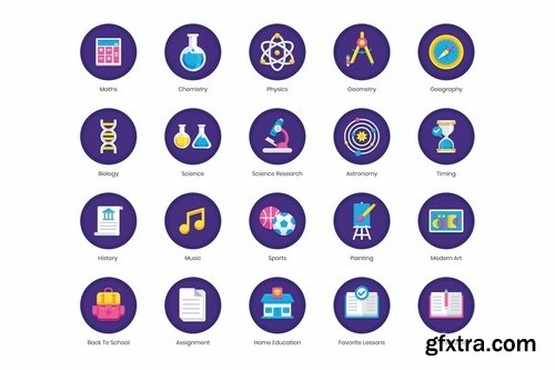 105 Online Education Flat Icons Orchid Series